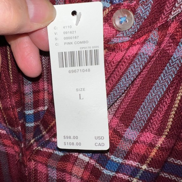 PILCRO PLAID BUTTONDOWN, SZ L, NWT - Picture 3 of 5